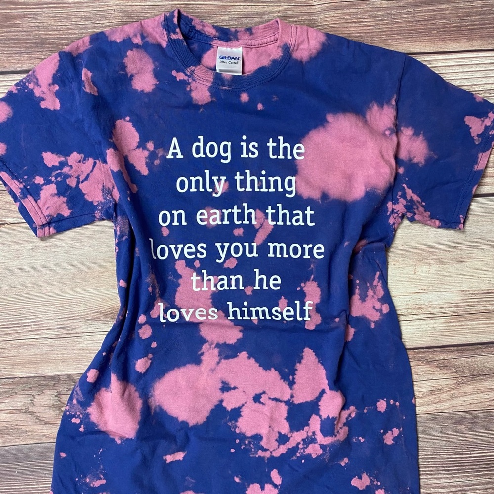 Upcycled Dog Lover graphic Tee; size Med